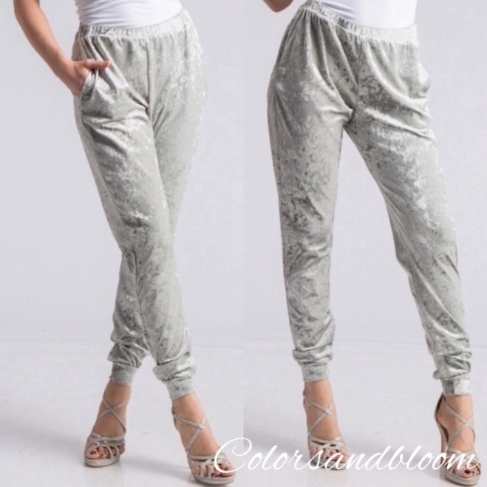Silvery Sage Crushed Velvet Joggers